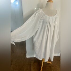 Free People white balloon tie sleeve pleated front distressed dress M/L